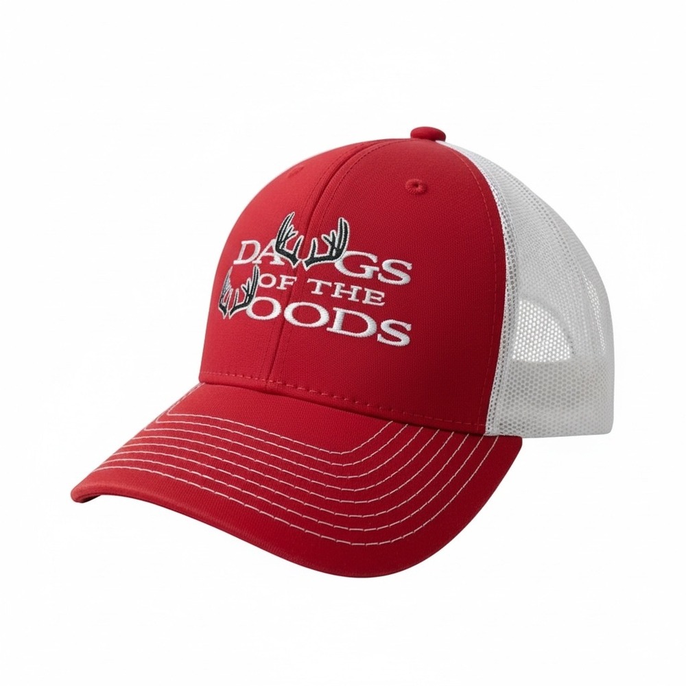 The Game Dawgs of the Woods Trucker Hat Red White Snapback Mesh Cap OSFM